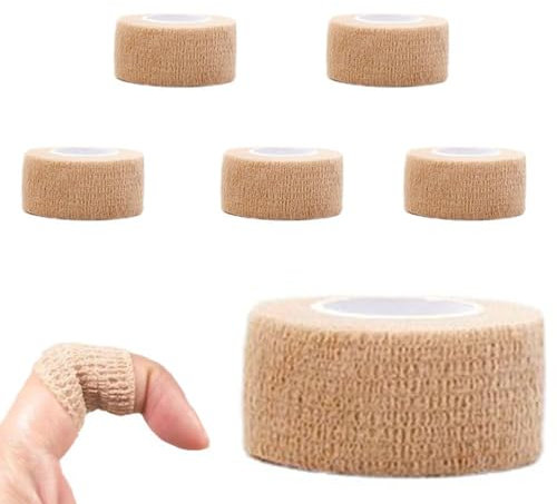6 Rotoli Benda Elastica Coesiva Bendaggio, Elastica Garza Autoadesiva Bende Sport Nastro Salvapelle per le Dita, Mani, Piedi Adesiva Fasciatura 2.5cm x 4.5m (Colore Della Pelle)