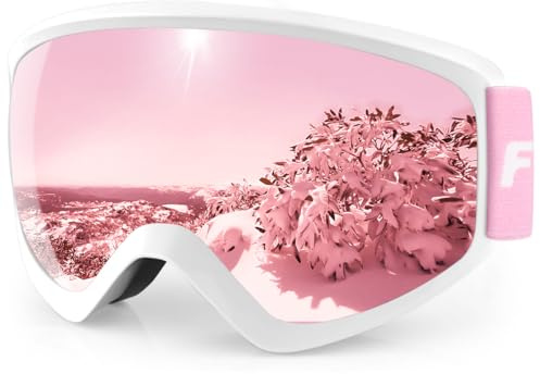 Findway Kids Ski Goggles,Skiing Goggles Snow for Boys Girls Childrens Junior Childs,OTG Over Glasses Anti Fog,100% UV Protection,Helmet Compatible,Pale Pink