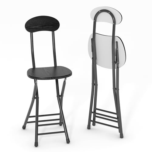 Warmiehomy Set of 2 X Folding Chair Home Black Dining Kitchen Chair Fold up Chair with Metal Frame for Outdoor Indoor