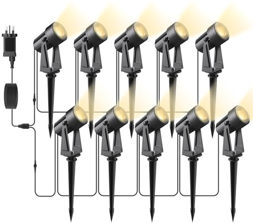 Svater Garden Spotlights Mains Powered, 32m 10-in-1 LED Landscape Lights 2W Warm White 3000K 27V IP65 Waterproof Outdoor Garden Lights Pathway Lighting for Lawn Yard, Patio,Driveway,Party