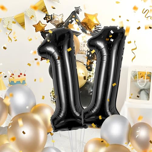 Palloncini compleanno 11 anni Nero -40 pollici-Decorazioni compleanno di un uomo donna di 11 anni-Pallone numero gonfiabile in foil beige 11 anni