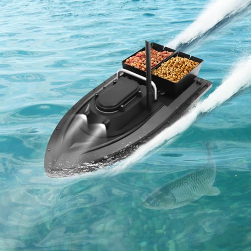 Kanbihao Barca da Pesca con Telecomando, Doppio Scomparto Esca, 300m Autonomia, 90min Durata, per Lanciare Esche in Mare e Lago, Pesca Sportiva e Ricreativa