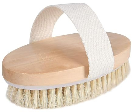 Trockenbürste für natürlichen Körper, Trockenbürste Naturborsten, Körperbürste Naturborsten mit Hemu Holzgriff, zur Hautexfoliation, Förderung der Durchblutung und Lymphdrainage, Cellulite Reduktion
