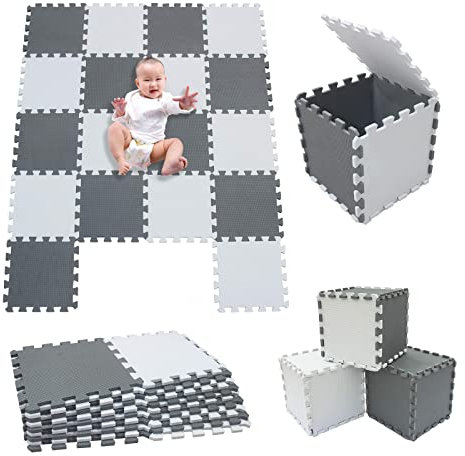 18 Pièces Tapis de Jeu en Mousse avec Bordure, Carreaux de Sol Emboîtables pour Enfants, Puzzle pour Bébé, Tapis d'Exercice