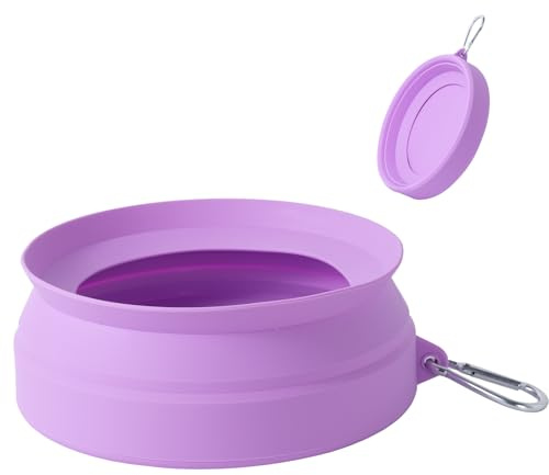 SLSON Cuenco de agua para perros antiderrames para coche, plegable, cuenco de viaje para perros, moldeado integrado, portátil, para viajes por carretera (morado claro)
