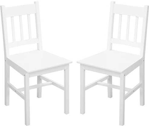 HOMCOM Esszimmerstuhl, 2er Set Küchenstühle, Küchenstuhl, Wohnzimmerstuhl mit Rückenlehne, Essstuhl für Küche, Esszimmer, Kiefernholz, 41 x 46,5 x 85,5 cm, Weiß