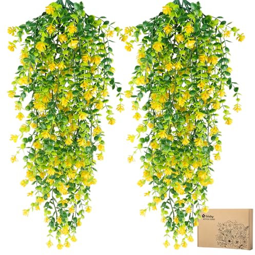 4 Piezas Flores Artificiales Colgantes, Plantas Artificiales Colgantes de 65 cm, Flores Artificiales Resistente a los Rayos UV, Plantas Artificiales Exterior para Jardín, Patio, Interior, Exterior