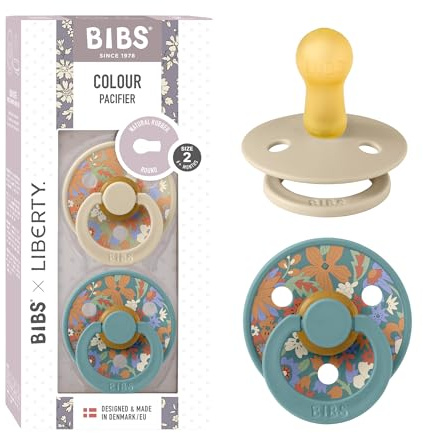 BIBS Liberty Dummies | 2 Colour Natural Rubber Latex Soothers | BPA Free Dummy | Round Nipple Pacifier | Designed & Made in Denmark | June Blossom Vanilla Hush Mix | Size 2 | 6+ Months