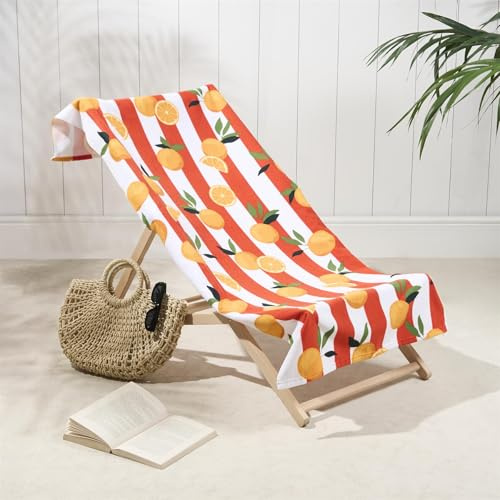 Dreamscene Beach Towel Oranges Print, Soft Quick-Dry Lightweight Microfibre Large Beach Towel For Adult & Kids Swimming Towel For Holiday Essentials, Orange-71x152cm