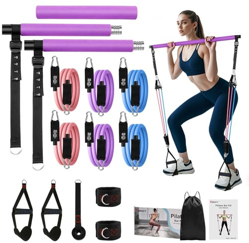 Fokky Fitnessbänder Pilates Bar Set, Fitnessgeräte für Zuhause mit 6 Resistance Bands (20/30/40lbs), Widerstandsbänder mit Türanker, Pilates Set für Fitness, Yoga, Kraftraining, Dehnung