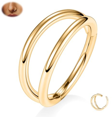 hengkaixuan G23, anello doppio naso in titanio, gioielli per piercing al setto 20G/18G/16G, Helix Daith Rook, Tragus, cartilagine, Conch, orecchini a cerchio per donne e uomini da 6mm a 12mm, Titanio