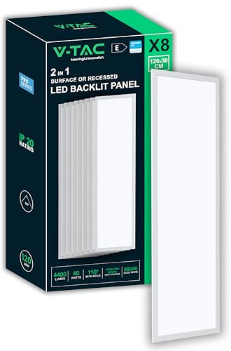 V-TAC 8x Pannelli LED da Incasso 40W - Chip Samsung - 120 x 30 cm - 4440 Lumen - IP20 - Lampada Rettangolare per Soffitto, Ufficio, Casa, Negozio - Pannello Plafoniera - Luce 6500K Bianca Fredda