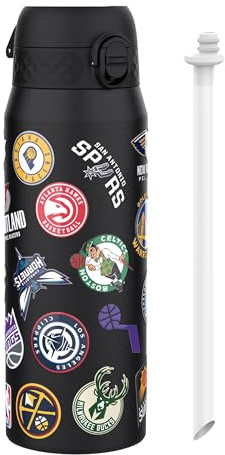 Ion8 NBA Multi Teams Sports Thermal Water Bottle with Removable Straw, 750ml/24oz, Leak-proof Insulated Drinking Bottle, Easy to Open, Secure Lock, Dishwasher Safe, Flip Cover, Metal Bottle
