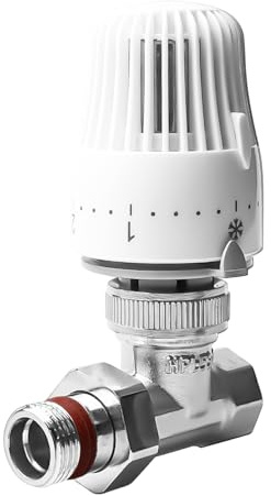 Válvula termostática cabezal termostático, válvula termostática de 1/2 con conexión roscada, juego de termostato, conexión de retorno 1/2 paso válvula de radiador, válvula de calefacción (blanco)