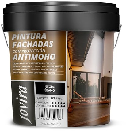JOVIRA PINTURAS PINTURA FACHADAS ANTIMOHO. Repelente al agua, impermeable y anti fisuras. (4 Litros, Negro Ébano)