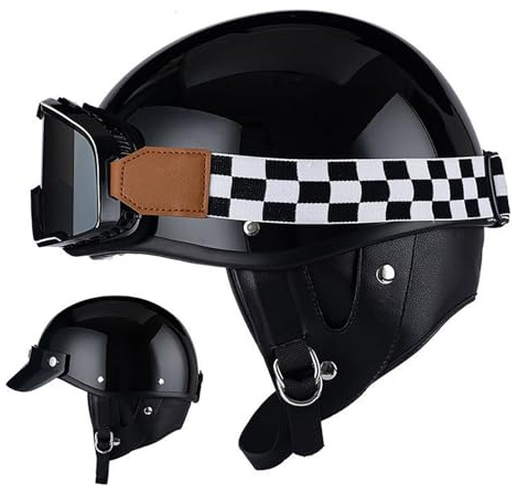 Caschi Da Moto Per Uomo E Donna, Casco Da Moto Vintage Con Mezza Calotta E Occhiali, Casco Per Ciclomotore, Scooter E Chopper, Omologato ECE 2205 B,L(57-58CM)