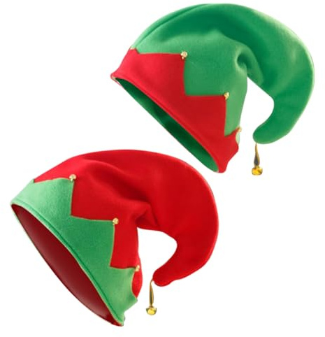 HEALSOPTHY 2 Pezzi Cappelli da Elfo a Campana Morbido Campanellini Rossi e Verdi per Feste Natalizie e Accessori Cosplay