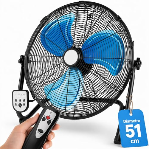 BAKAJI Ventilatore da Terra con Pale da 51 cm e Telecomando per Controllo a Distanza, Meccanismo Silenzioso e Inclinazione Regolabile, Struttura Resistente in Ferro, Ideale per Esterno e Interno