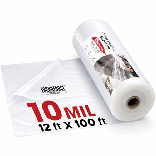 10 Mil Clear Plastic Sheeting (12' x 100') - Heavy Duty, Waterproof, UV Resistant Polyethylene Sheeting Roll for Greenhouse, Vapor Barrier, Construction, Garden & Ground Cover, Clear