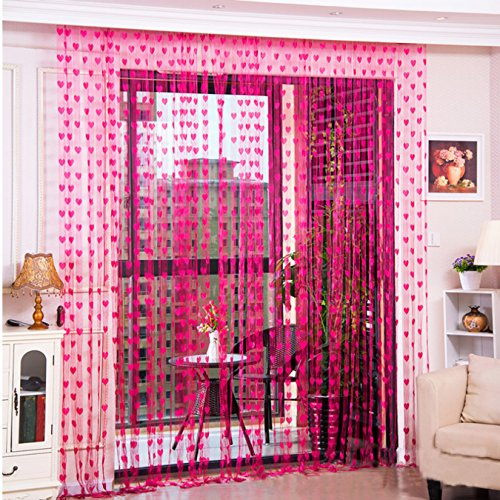 UOOOM 100 * 200 cm Rideau Fils en Forme de Coeur pour Fenêtre Porte Arrière-Plan (Rose Rouge)