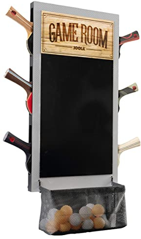 JOOLA Game Room Organizer with Ping Pong Paddle Holder, Table Tennis Ball Basket, Scoreboard, and Chalkboard