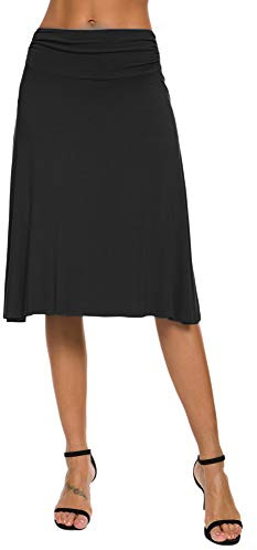 EXCHIC Femmes Yoga Jupe Midi De Évasée Taille Haute (XL, Noir)