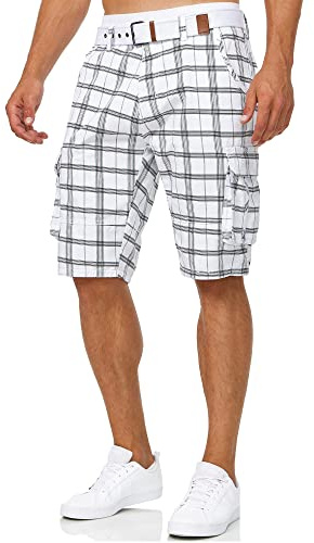 Indicode Herren Monroe Cargo-Shorts mit Gürtel | Bermuda Sommerhose aus Baumwolle für Männer Optical Check, 3XL