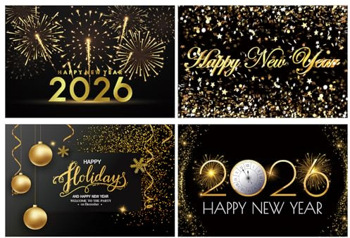 Whaline 24 Pack New Year 2026 Greeting Cards With Envelopes Glue Point Gold Foil Happy New Year Cards Winter Holiday Greeting Notes for Family Party Gift Favor Supplies, 4 x 6 Inch