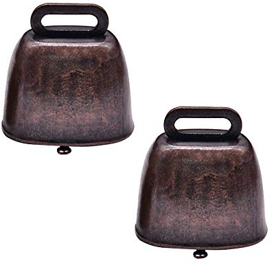 2 Pack Antique Style Metal Cow Bells, Super Loud Horse Sheep Copper Bells, Cattle Farm Animal Brass Bells, Metal Pet Bells Bronze Bell (Red Bronze)