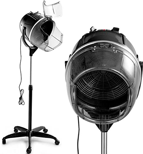 RELAX4LIFE Casco Asciugacapelli Professionale 1050 W, Temperatura 40/75 ºC per Asciugatura e Styling, Timer fino a 60 min, Altezza Regolabile 125/160 cm, per Casa e dal Parrucchiere, Nero