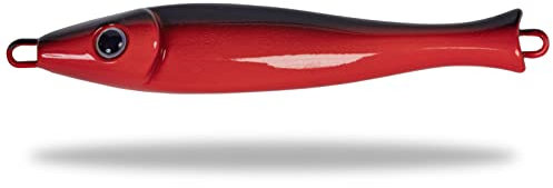 Rhino Premium Big Head Pilker Angelköder für das Meeres-Angeln Kunstköder für große Tiefen in Norwegen in klassicher Form, scharfe und stabile Drillings-Angelhaken, schwarz/rot, 200 g