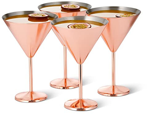 Oak & Steel - 4 Große Edelstahl Martini Cocktailgläser (XL 460ml) - Roségold/Kupfer Matte - Robust & Unzerbrechlich - Geschenkset für Geburtstage & Weihnachten