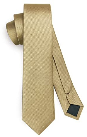 HISDERN Champagne Tie Silk Skinny Tie Slim ties For Men Solid NeckTie Classic Formal Tie For Business Wedding(6cm)