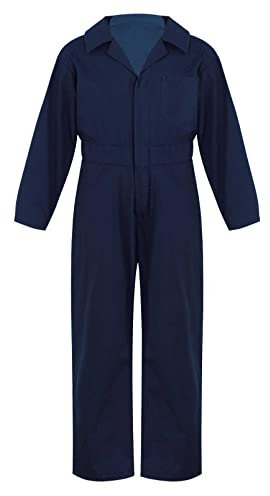 dPois Kinder Jungen Arbeitsoverall Langarm Jumpsuit Baumwolle Overall Einteiler Hosenanzug Uniform Anzug mit Reißverschluss Dunkelblau 170-176/15-16 Jahre