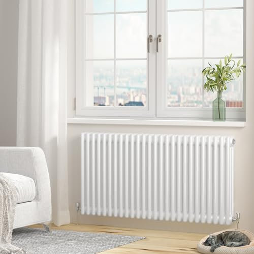 Heilmetz 600x1200 Column Radiator Triple, White Cast Iron Style Horizontal Radiator 3 Column Radiator Traditional Central Heating Radiator