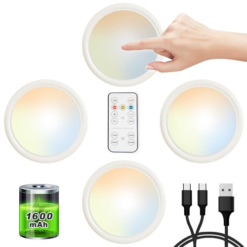 Küchen Unterbauleuchte Küche Led Akku Licht Küchenunterbauleuchte Schrankbeleuchtung Kabellos mit Fernbedienung, Küchenlampe Unterbau Schranklicht Aufladbar Batterie Puck Lights Vitrinenbeleuchtung