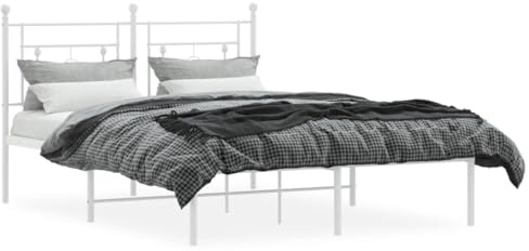 vidaXL Sängram med huvudgavel metall vit 140x190 cm, säng, metallsäng, metall sängram, sängar, metallsängar, metall sängramar, gästsäng, gästsängar