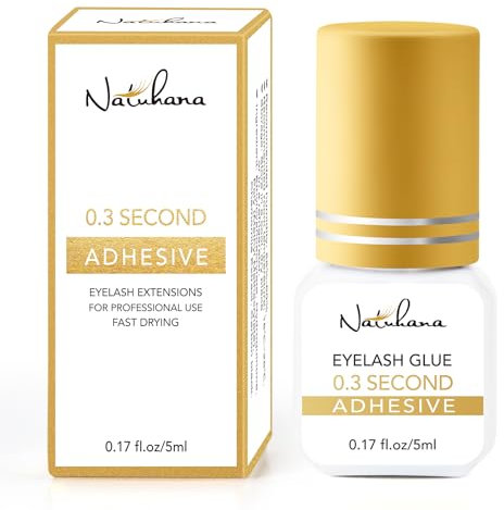Natuhana Pegamento para Extensione de Pestañas Pelo a Pelo 0.3s Secado Rapido Semipermanente Sin Irritación 5ml Lash Adhesivo,Negro