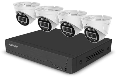 Foscam FNA108E-T4-2T - Set completo PoE a 8 canali 4K 8 MP per videosorveglianza con 4 telecamere di sorveglianza