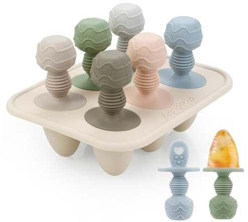 PandaEar Silicone Toddler Ice Lolly Mould with Sticks, 6-Cavity Popsicle Molds, Mini Frozen Breastmilk Ice Pop Cream Moulds for Infant