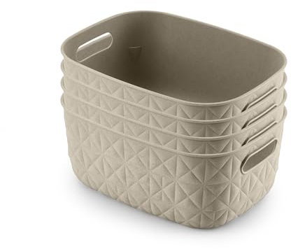 CURVER Softex 4x 4L Storage Baskets, 100 percent Recycled Material, Lightweight, For Bathroom, Living Room, Kitchen, Chalk White