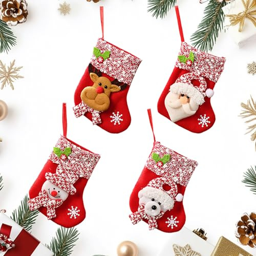 Golgner 4 Pcs Weihnachtsstrümpfe, Nikolausstiefel, Nikolausstrumpf, Christmas Stockings, Nikolaussocke zum Befüllen und Aufhängen, Weihnachtsdeko für Kamin Wand Weihnachtsbaum Treppe, 16.5cm