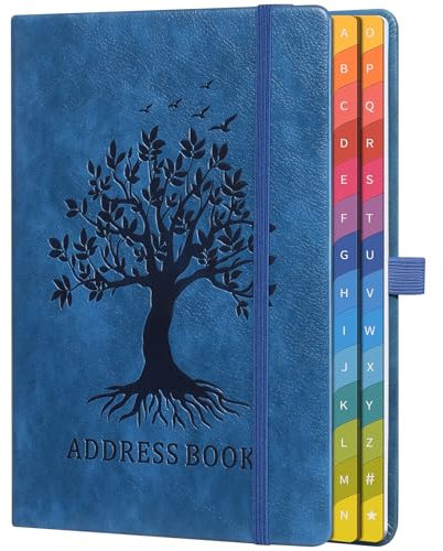 Adressbuch mit farbenfrohen alphabetischen Registerkarten (21,3 x 14,8 cm) - Hardcover-Telefon- und Kontakt-Organizer, mit Platz für wichtige Website-Passwörter und Softwarelizenzen