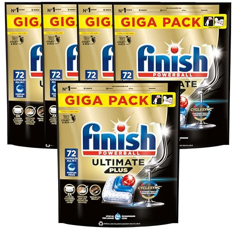 Finish lave vaisselle Ultimate Plus Pastilles Lave-Vaisselle All in One- Parfum Frais - 360 Tablettes Lave-Vaisselle