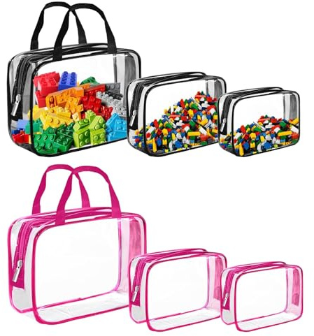 SNSYGN 6 bolsas de almacenamiento para juguetes, resistentes al agua, organizador de juguetes con cremallera y compartimentos de malla, bolsa de cosméticos transparente para almacenamiento de Lego