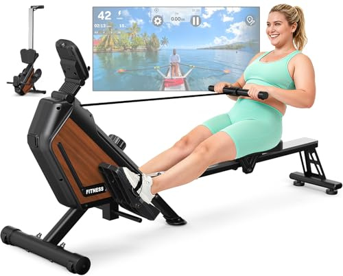 AeroMaze Rowing Machine Magnetic Rower with 16 Resistance Levels, Quiet Home Rowing Machine for Cardio Training, APP Connection, 160 kg Load Capacity, Vertical Storage