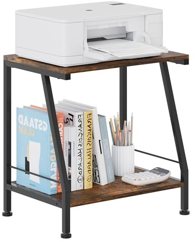 TQVAI 2 Tier Printer Stand with Storage Multi-Purpose Printer Table for Office & Home Small Shelf Unit Microwave Shelf for Kitchen Worktop Storage, Black/Antique