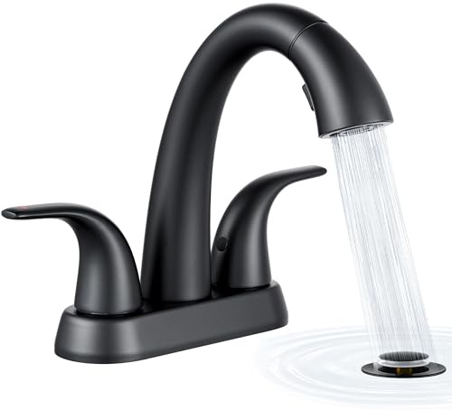 Ultimate Unicorn Matte Black Bathroom Sink Faucet - 4 Inch Centerset Pull Down Vanity Faucets 3 Hole with Pop Up Drain - Two Handle Modern Washbasin Tap Set with Pull Out Sprayer for Rv Restroom