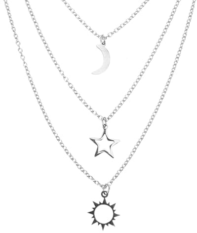 Didiseaon Collar de Compañerismo Sol, Luna, 3 Piezas de Acero Inoxidable, Color Plata, Joyería para Cercanos