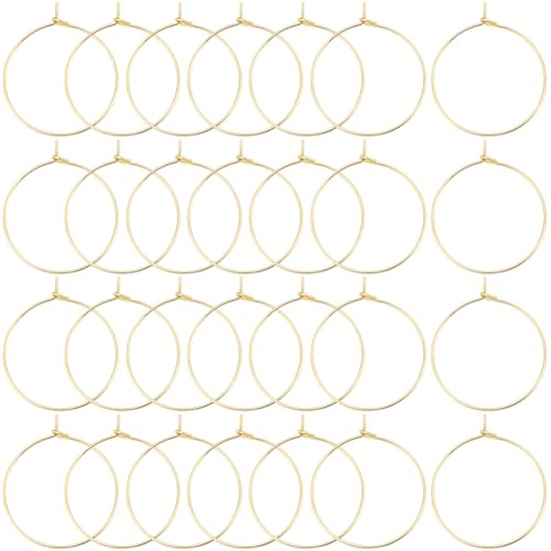 Beebeecraft 1 låda 100 låda vinglas berlockringar 18K guldpläterad 304 kirurgiskt rostfritt stål ring örhänge fynd för smyckestillverkning bröllop födelsedagsfest festival gåva